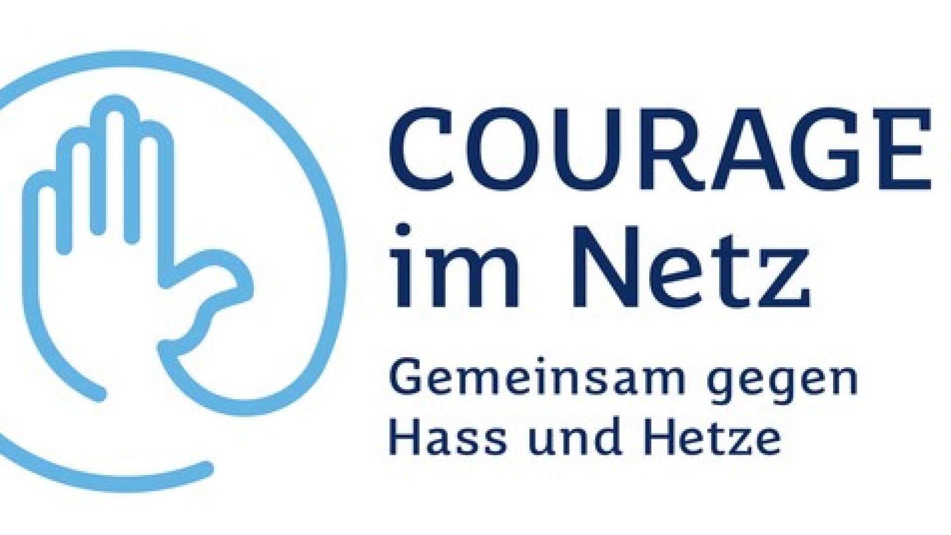 Gütesiegel von Courage im Netz: Eine Hand, die Stopp zeigt